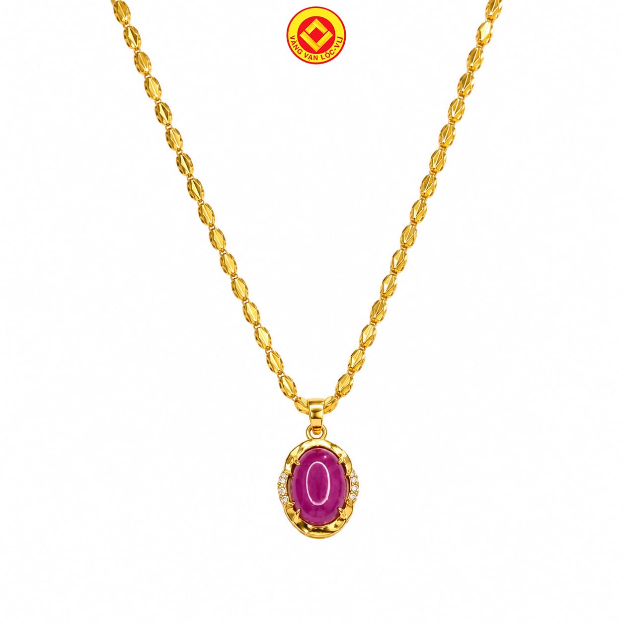 Dây chuyền vàng 24k đính đá Ruby