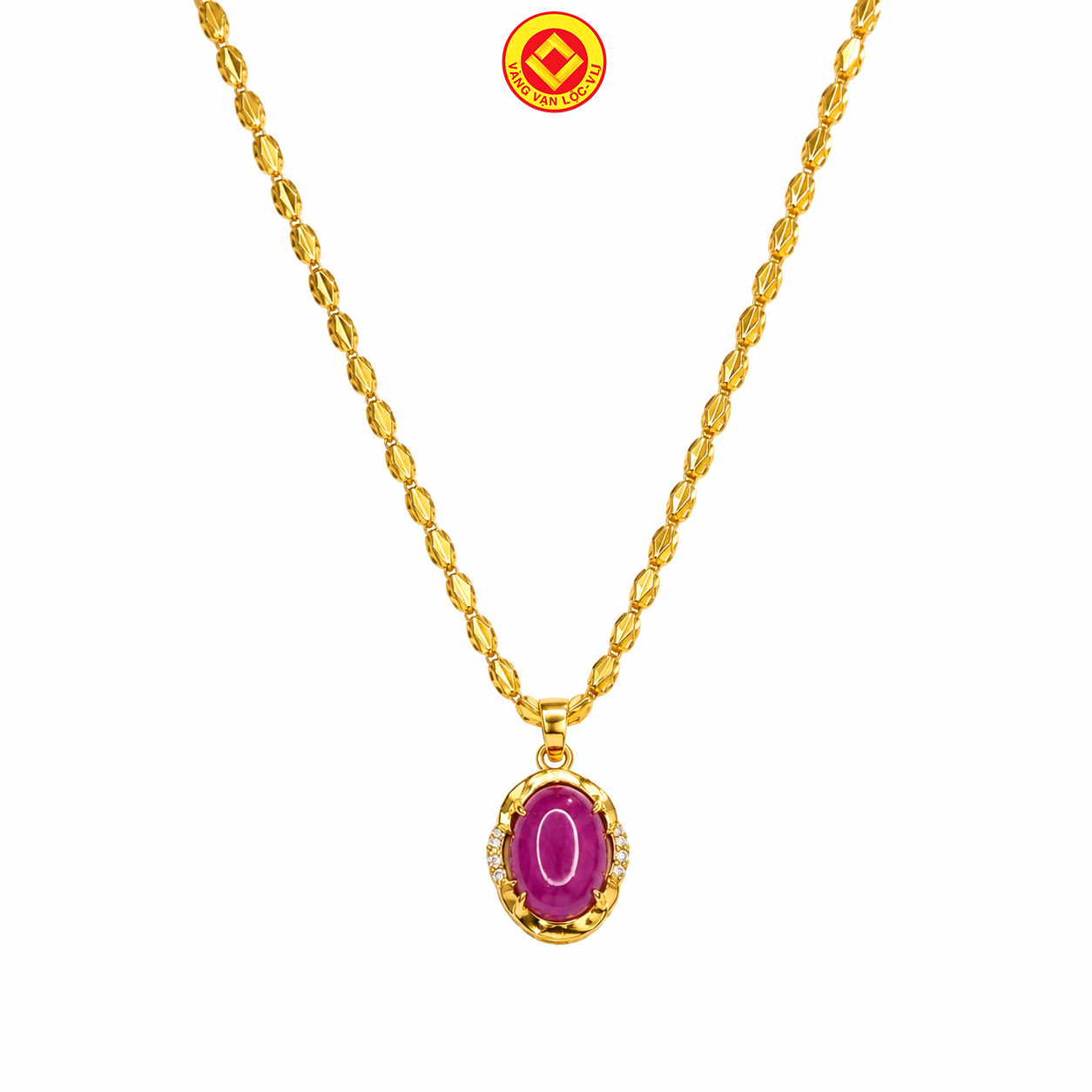 Dây chuyền vàng 24k đính đá Ruby